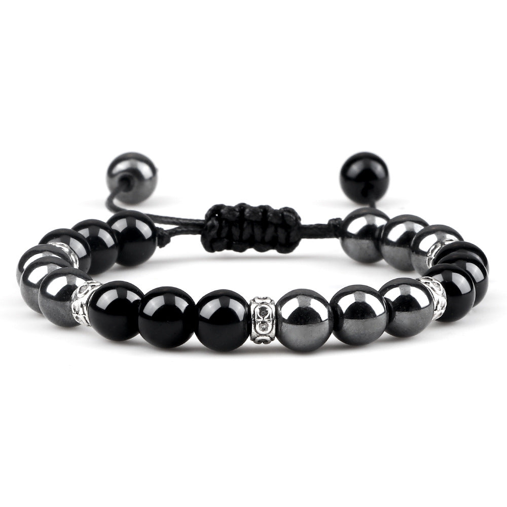 Brazalete de ojo de tigre de aleación de arma de arena tejida de piedra de ballas negro al por mayor